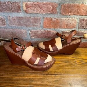 Kork-Ease Korks Size 10/42 Della Wedge Sandals Brown Leather Chunky Platform
